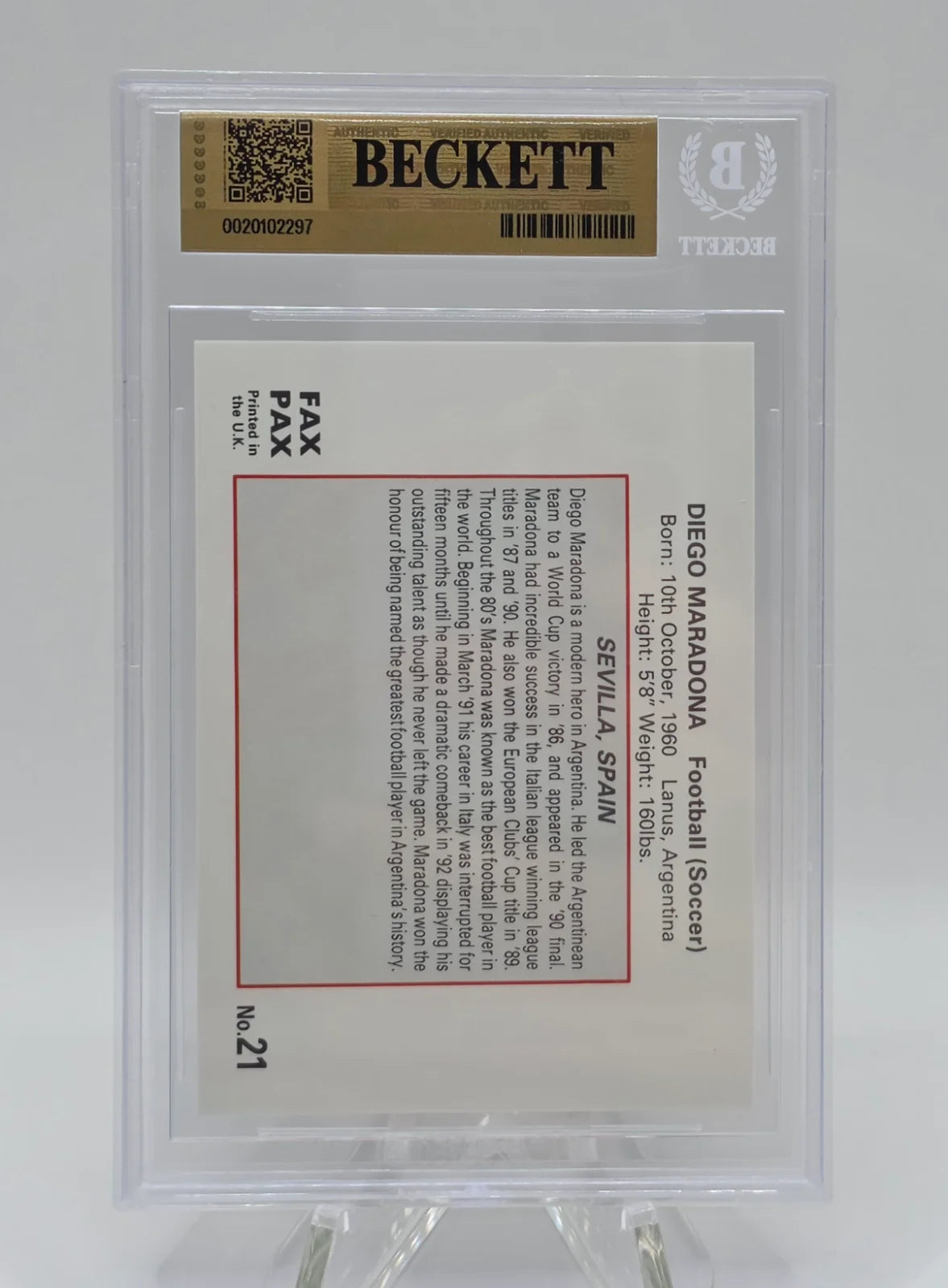 Diego Maradona, 1993, #21, Wold of Sport, BGS 9.5
