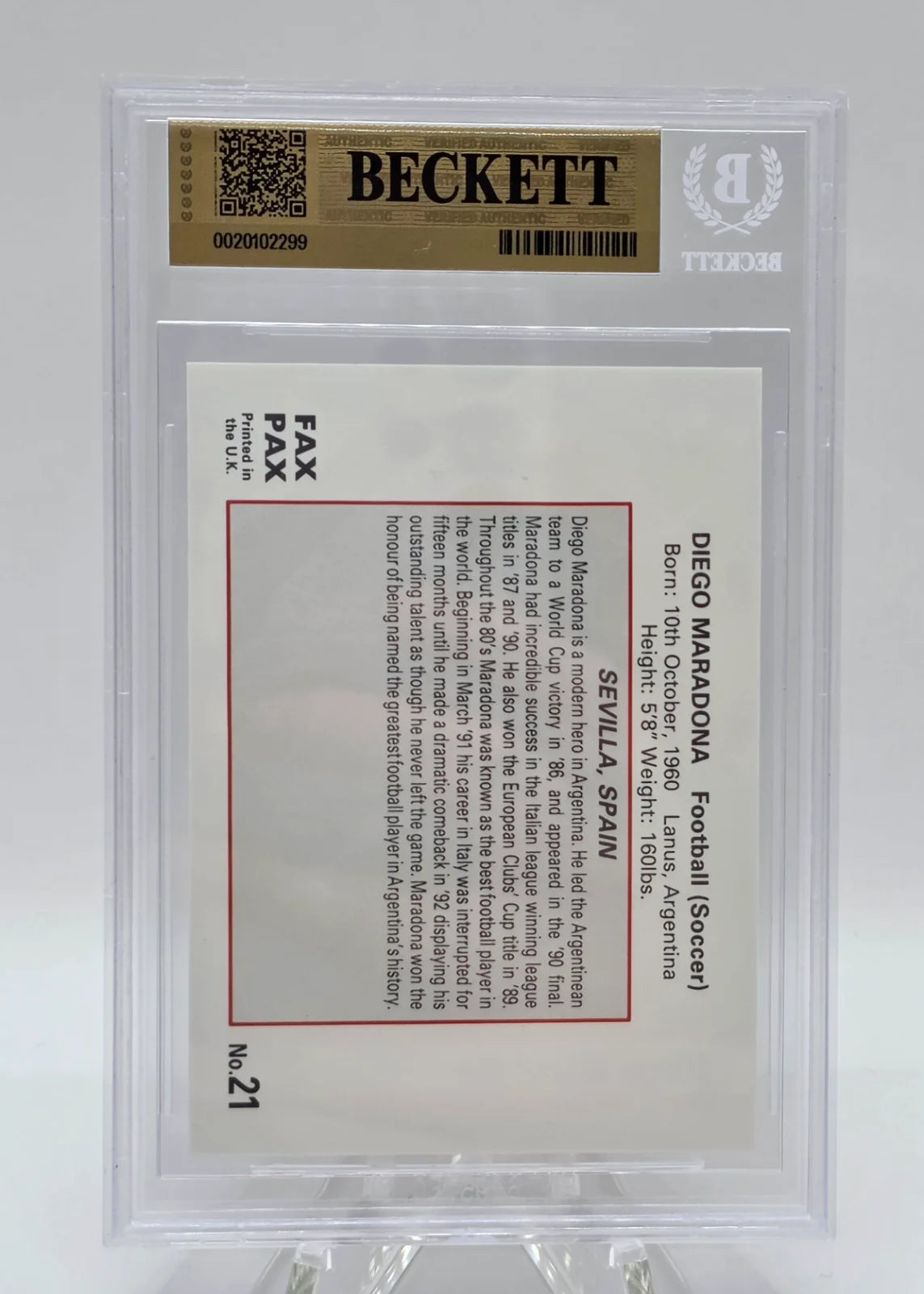 Diego Maradona, 1993, #21, Wold of Sport, BGS 9.5