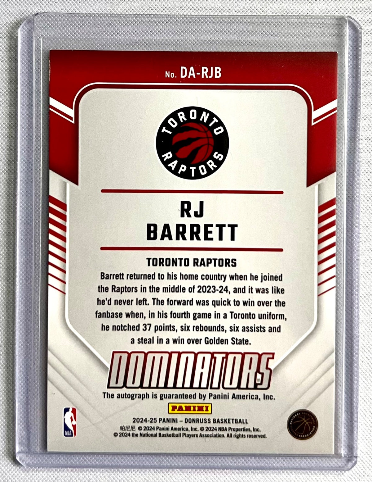 2024-25 Panini Donruss Dominators Autographs RJ Barrett