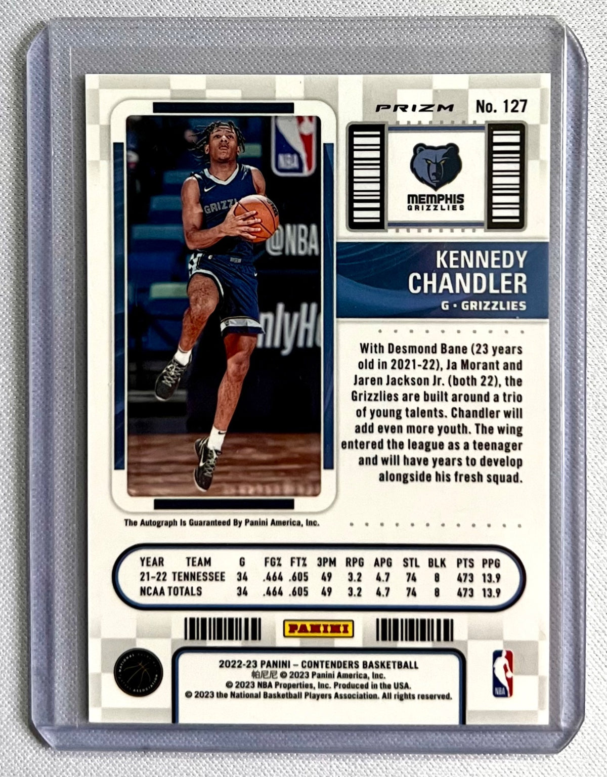 2022 Contenders Ticket Premium Edition Kennedy Chandler #127 Rookie Auto RC