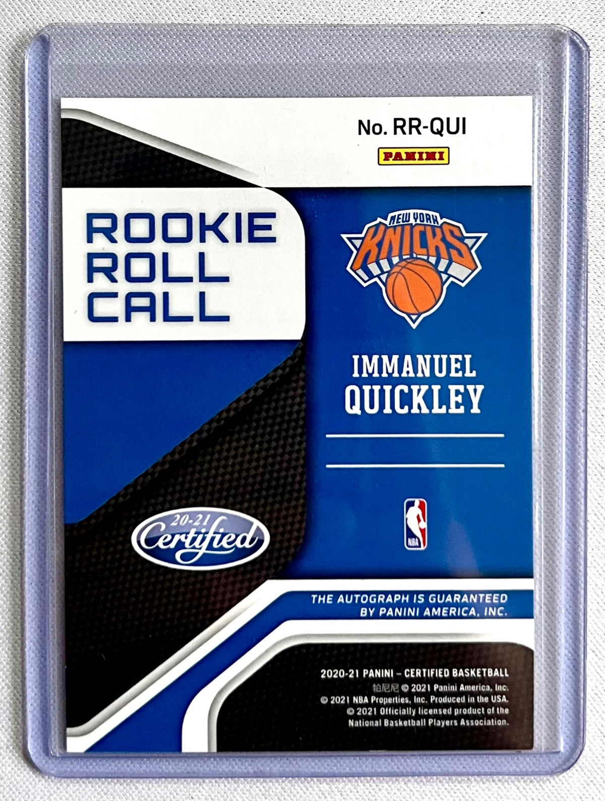 2020-21 Panini Certified - Rookie Roll Call Immanuel Quickley #RR-QUI (AU, RC)