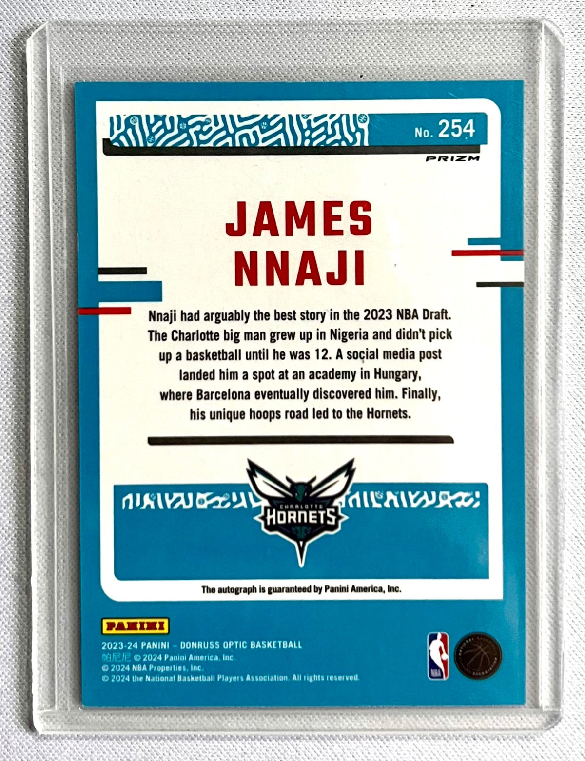 2023-24 Donruss - Rated Rookie Signatures James Nnaji #254 Purple Prizm (AU, RC)