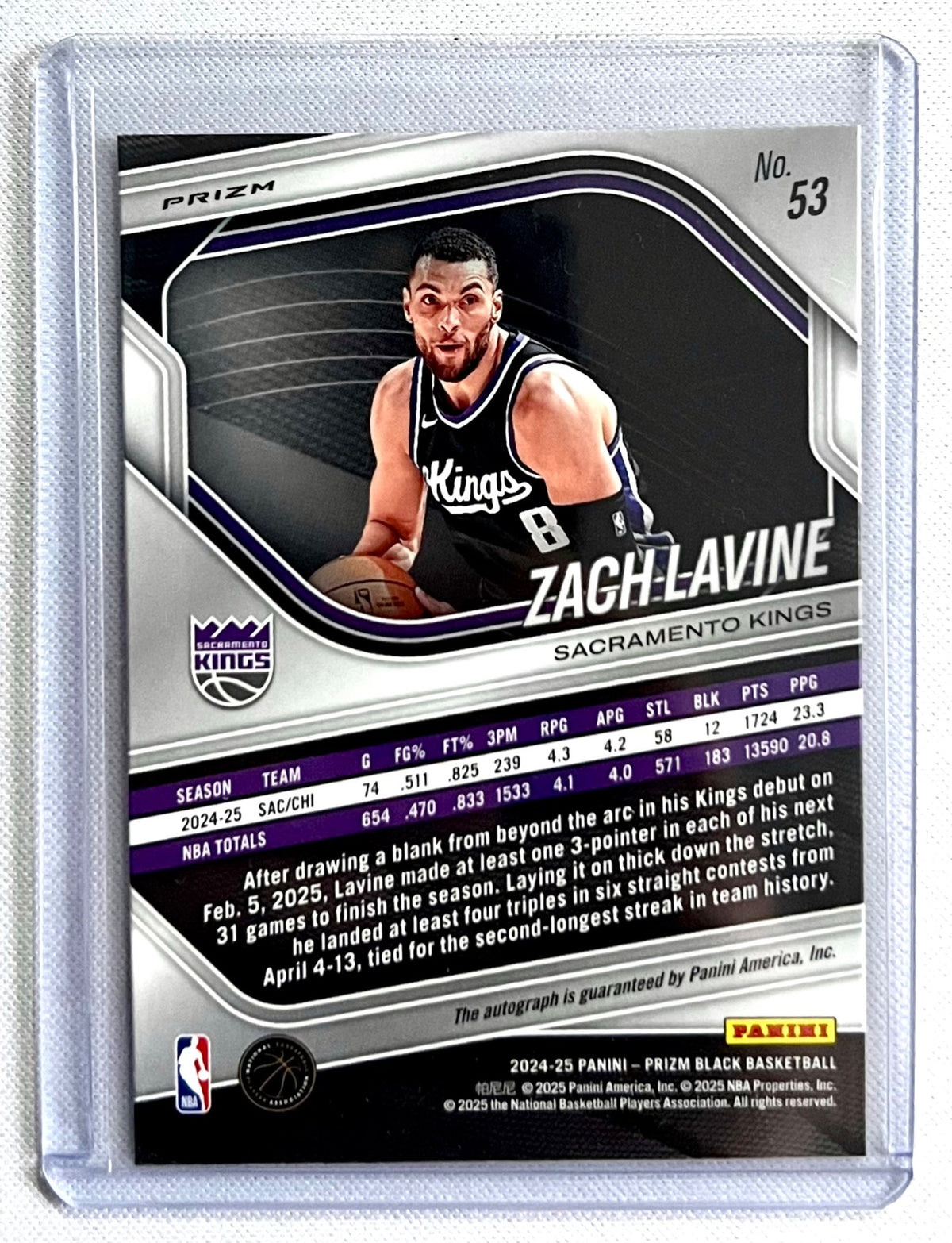 2024-25 Panini Prizm Black Zach Lavine Silver Prizm Auto #53
