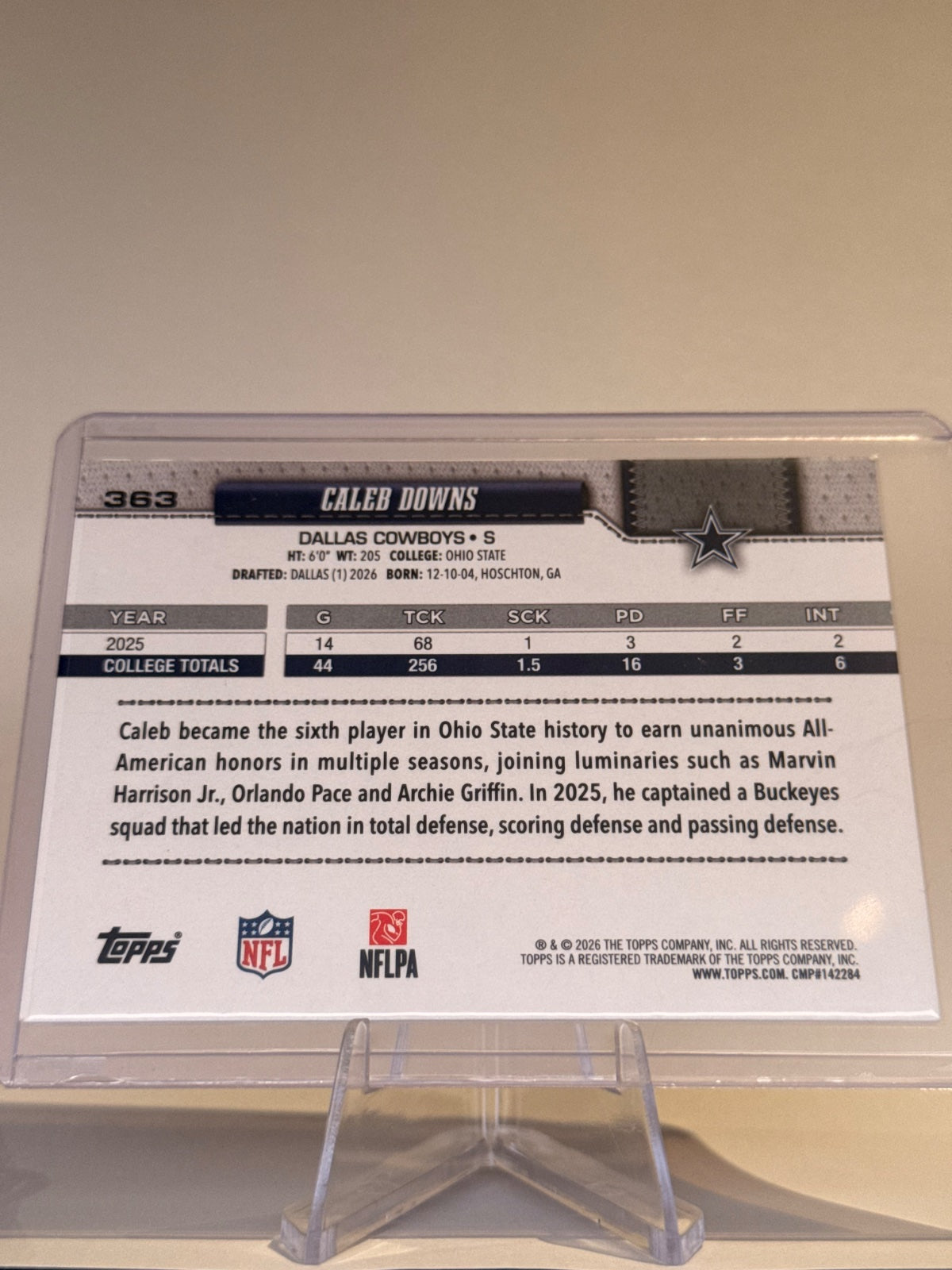 2026 Topps Flagship Football Caleb Downs #363 Rookie RC – Dallas Cowboys