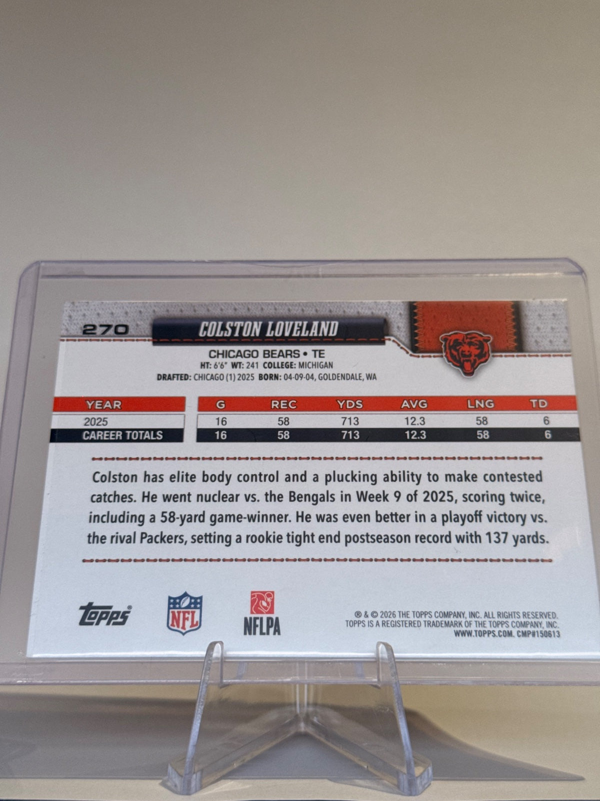 2026 Topps Flagship Football Colston Loveland #270 Future Stars – Chicago Bears