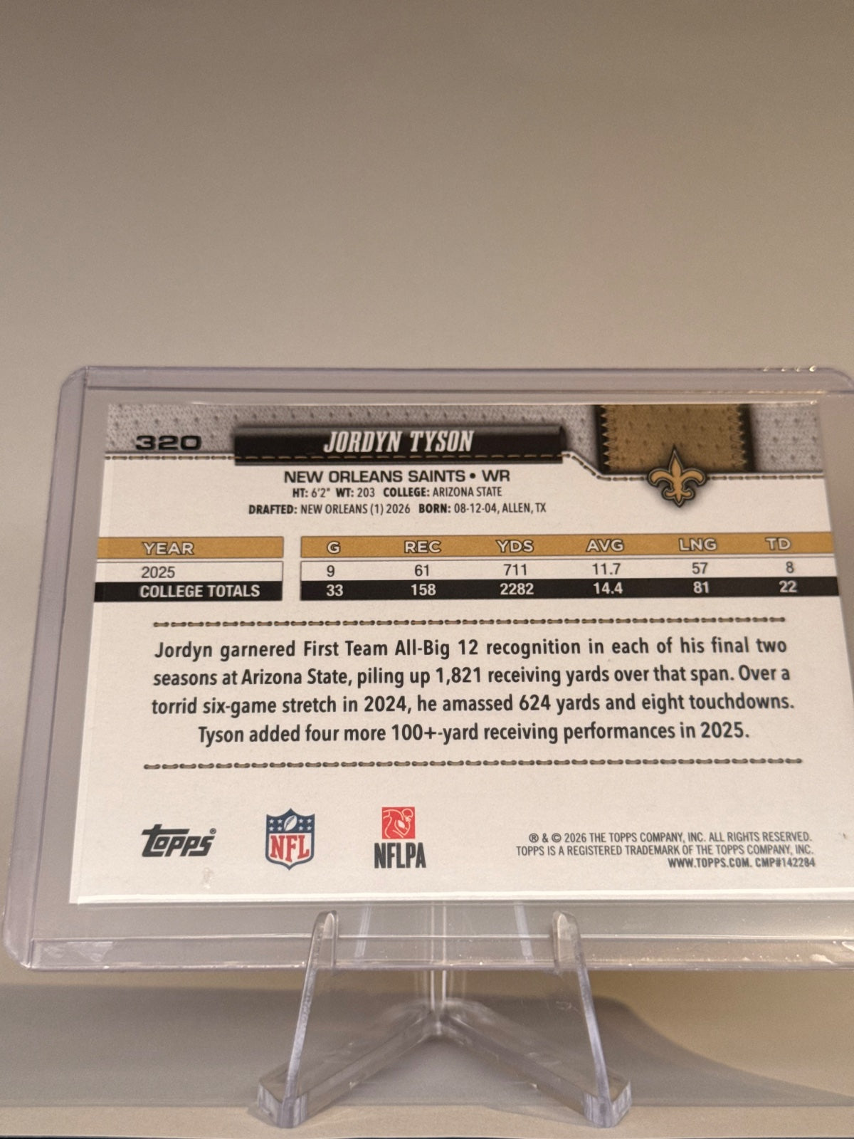 2026 Topps Flagship Football Jordyn Tyson #320 Rookie RC – New Orleans Saints