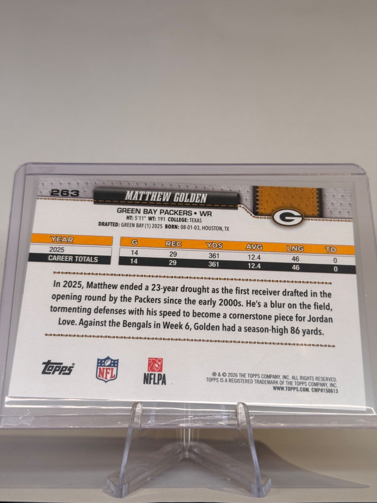 2026 Topps Flagship Football Matthew Golden #263 Future Stars – Green Bay Packers