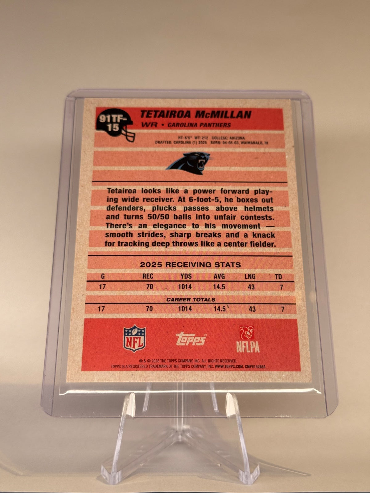 2026 Topps Flagship Tetairoa McMillan #91TF-15 1991 Topps 35th Anniversary – Panthers