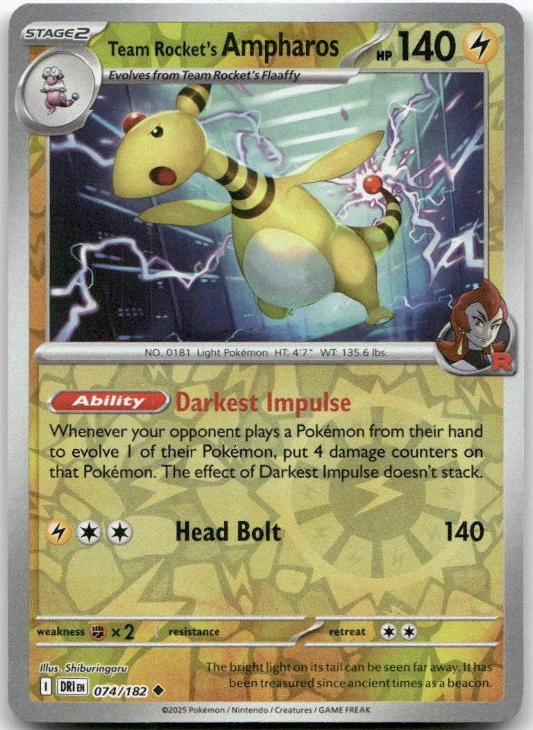Team Rocket's Ampharos 074/182 · Reverse Holofoil (Destined Rivals)