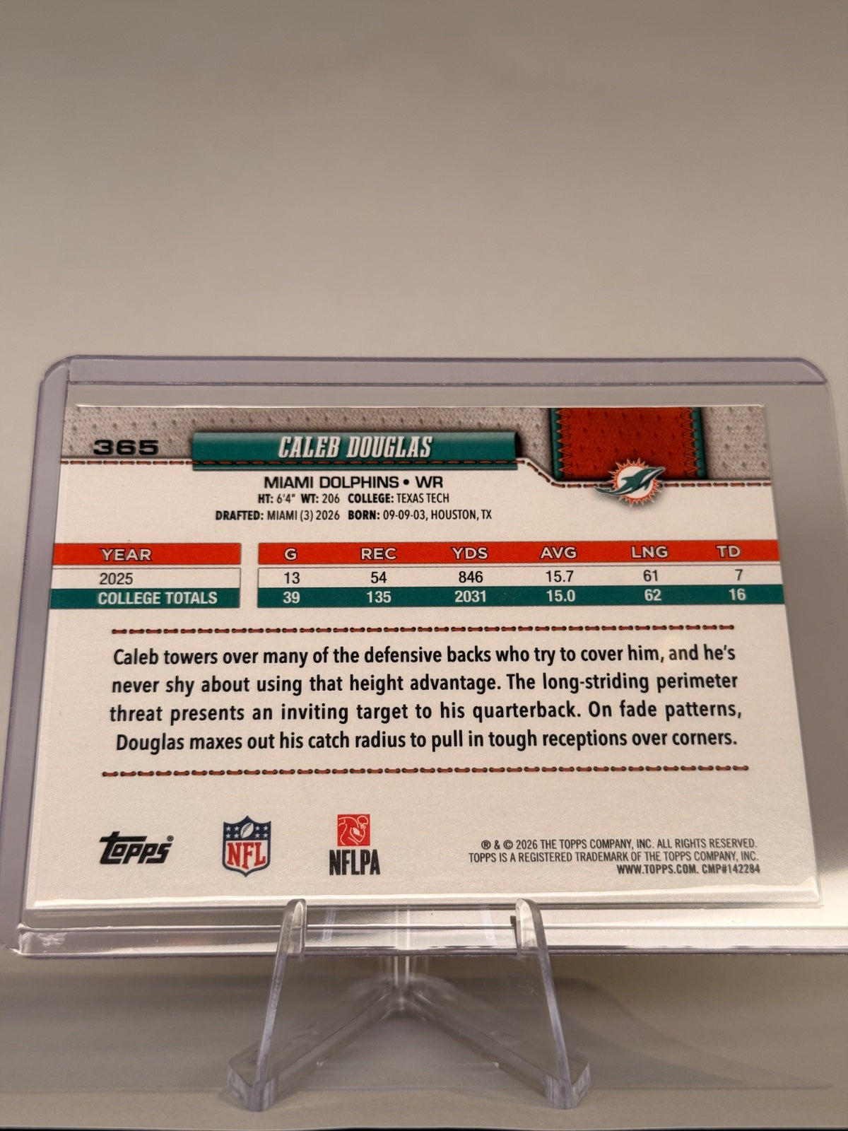 2026 Topps Flagship Caleb Douglas RC #365 Miami Dolphins Rookie