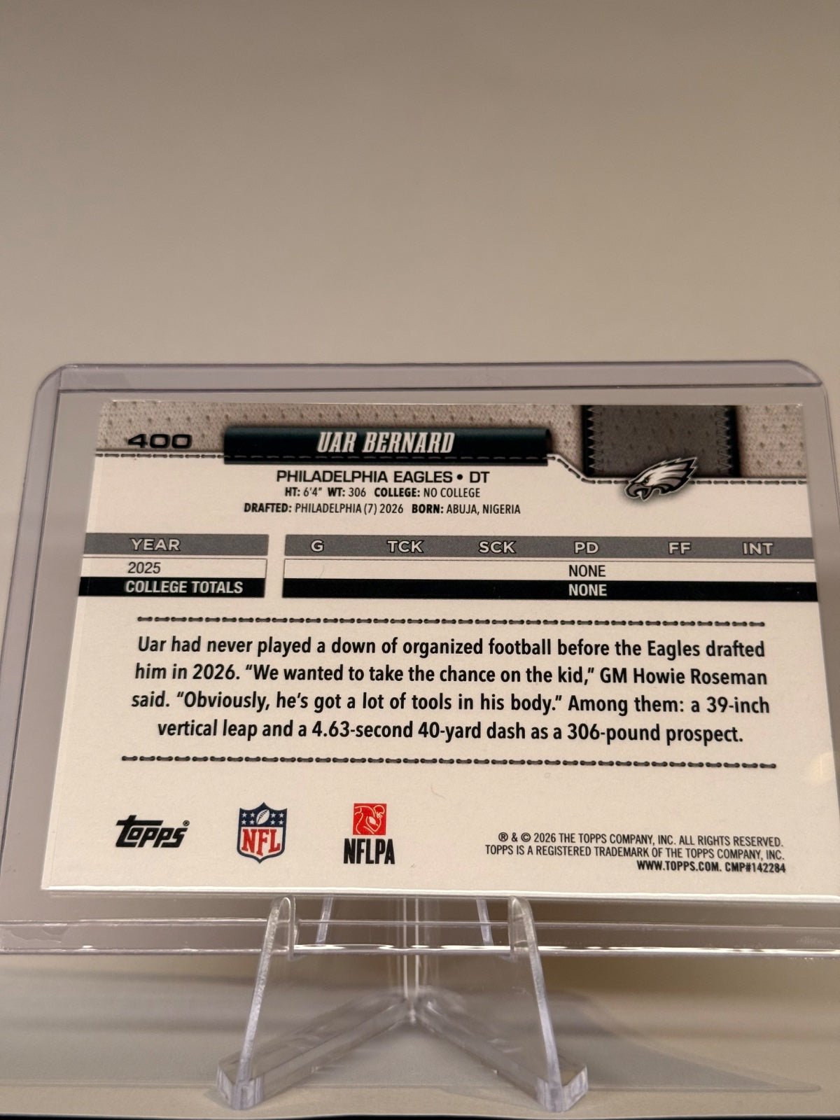 2026 Topps Flagship Uar Bernard RC #400 Philadelphia Eagles Rookie
