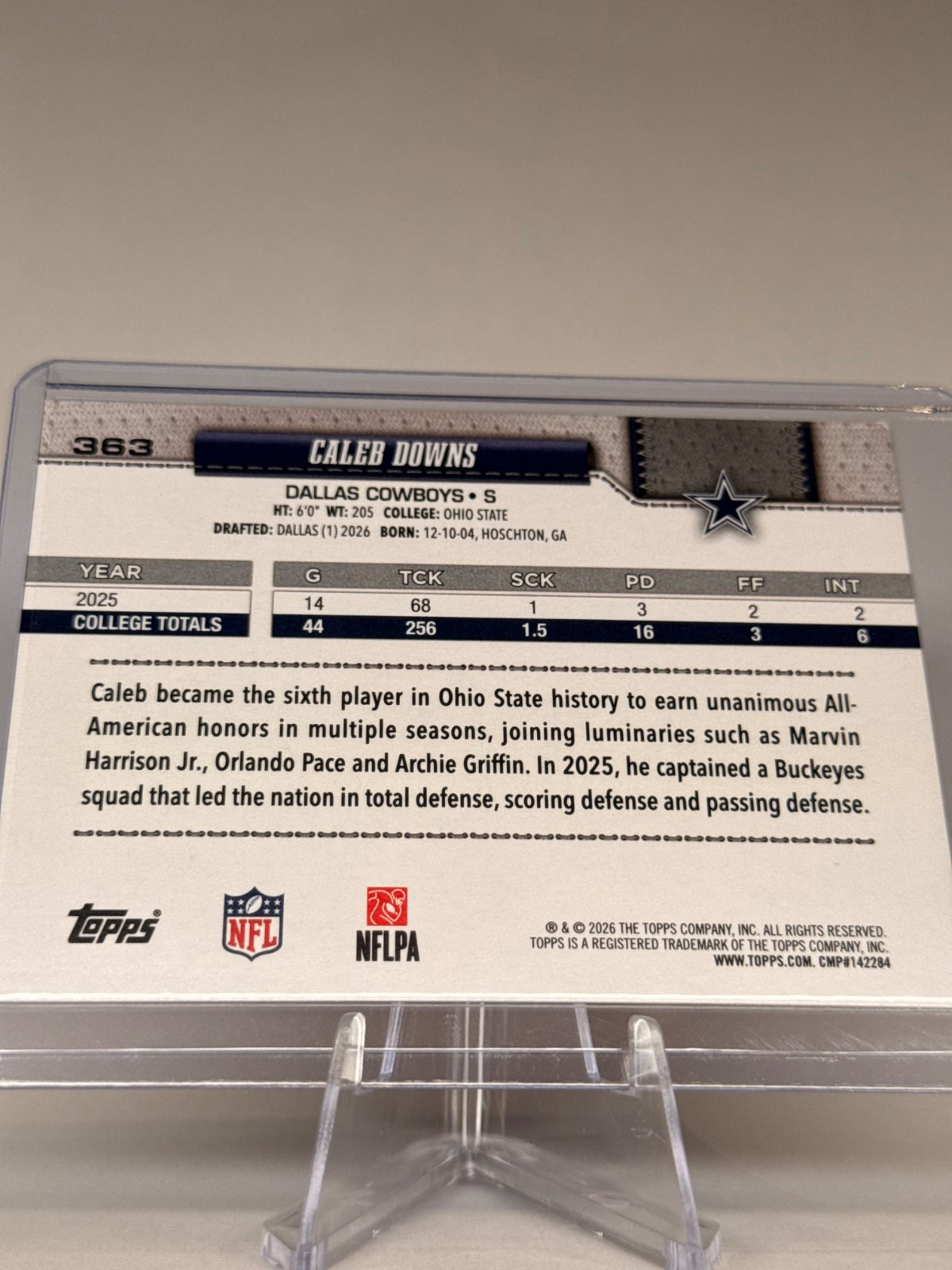 2026 Topps Flagship Caleb Downs RC #363 Dallas Cowboys Rookie