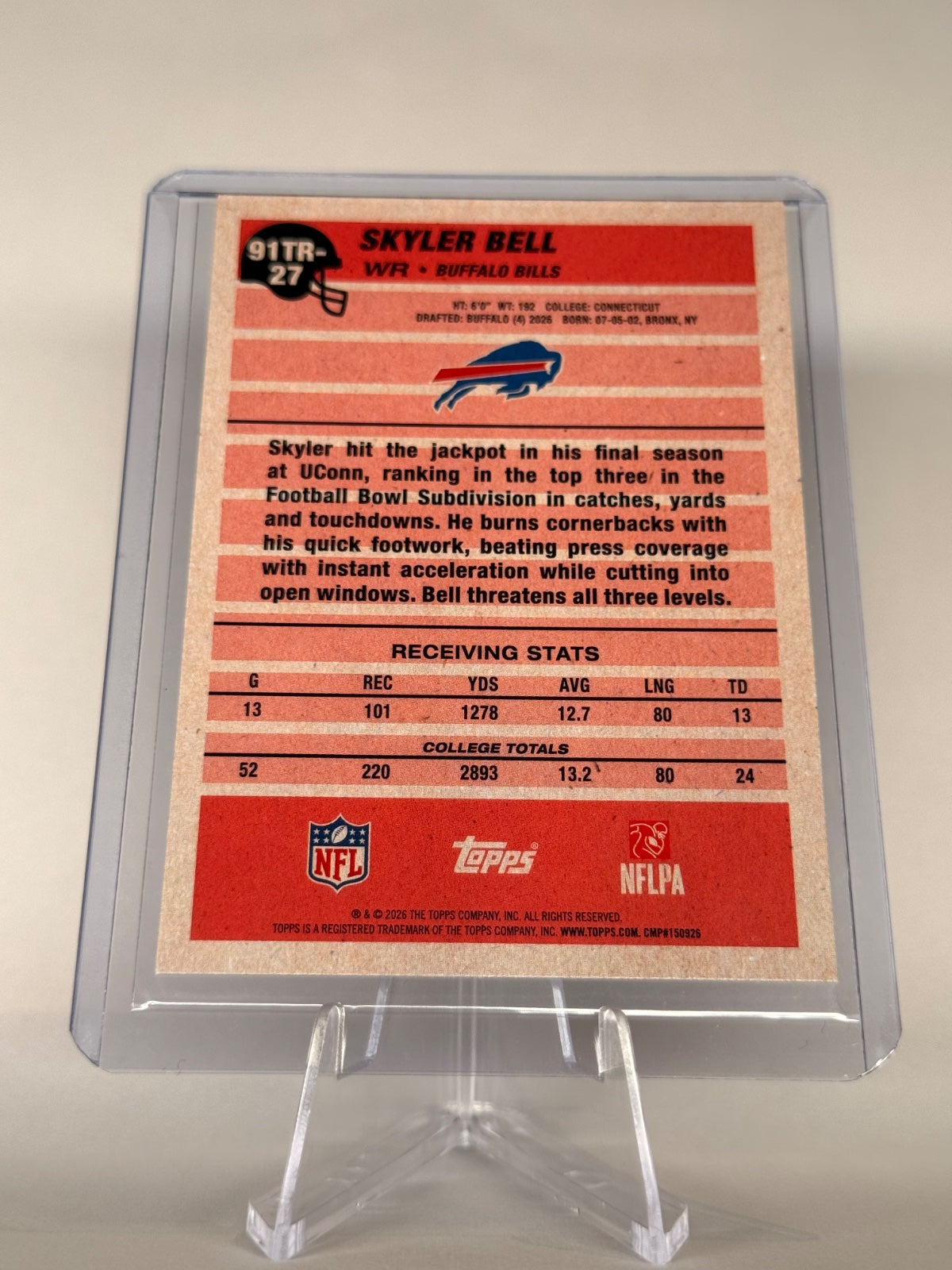 2026 Topps Flagship Skyler Bell RC #91TR-27 1991 Topps Rookies Buffalo Bills