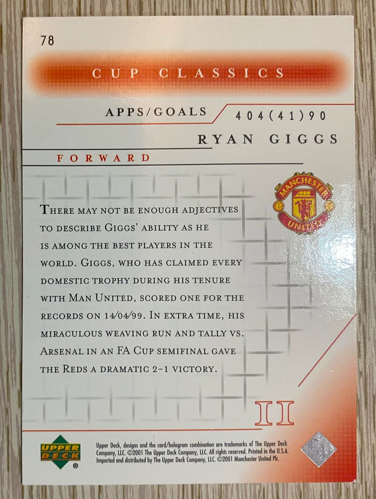 Ryan Giggs - Upper Deck MUFC 2001-02 Cup Classics
