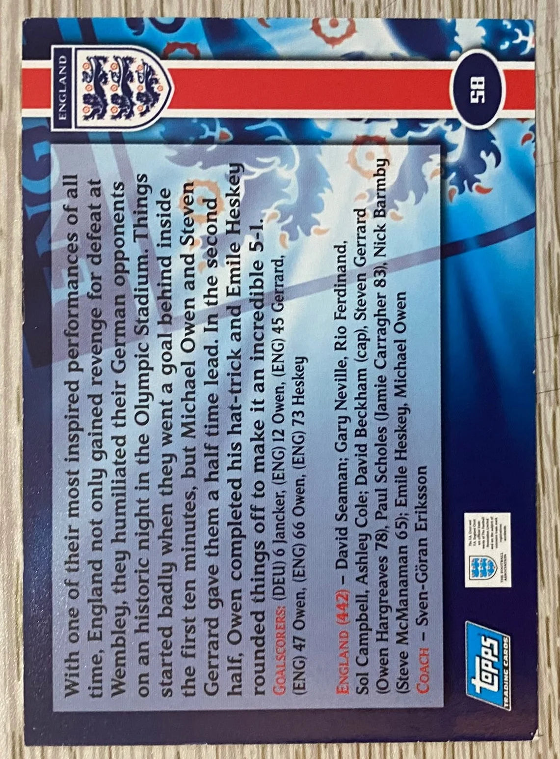 2002 Topps England - Germany 1-5 England