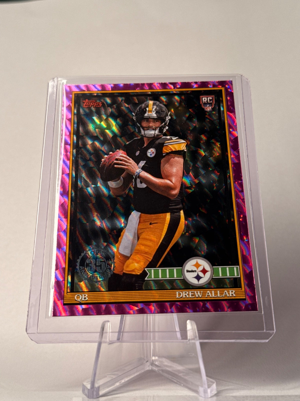 2026 Topps Drew Allar RC #91TR-4 1991 Topps Rookies Pink Crackle Foil – Steelers