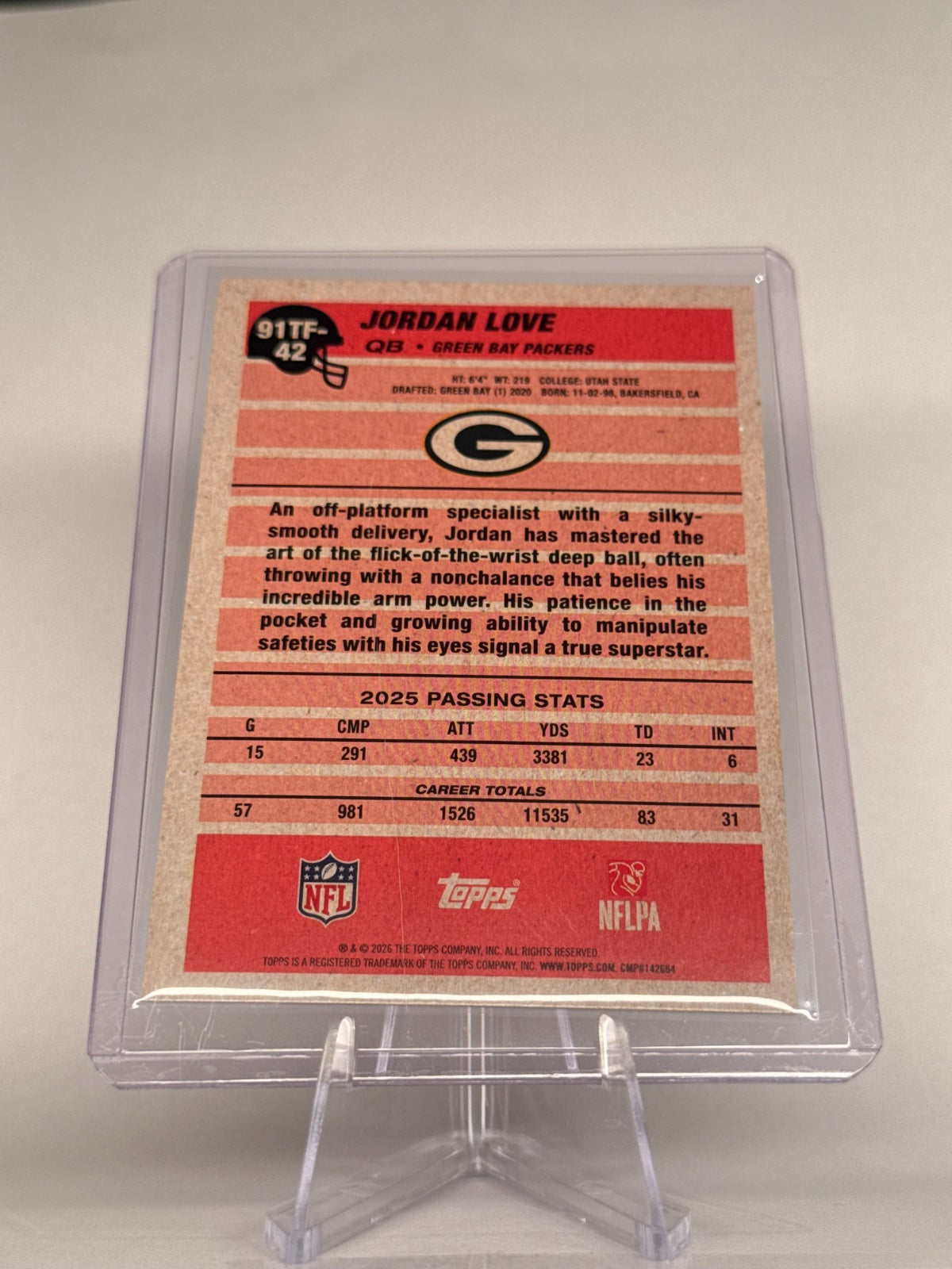 2026 Topps Jordan Love #91TF-42 1991 Topps Football Silver Crackle Foil – Packers