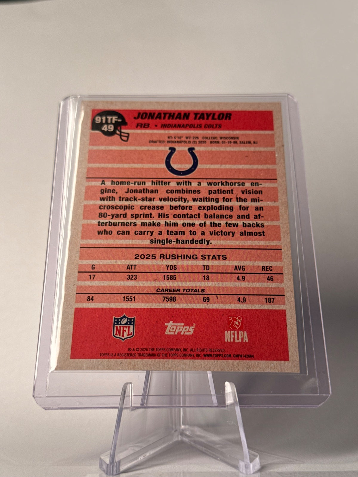 2026 Topps Jonathan Taylor #91TF-49 1991 Topps Football Crackle Foil – Colts