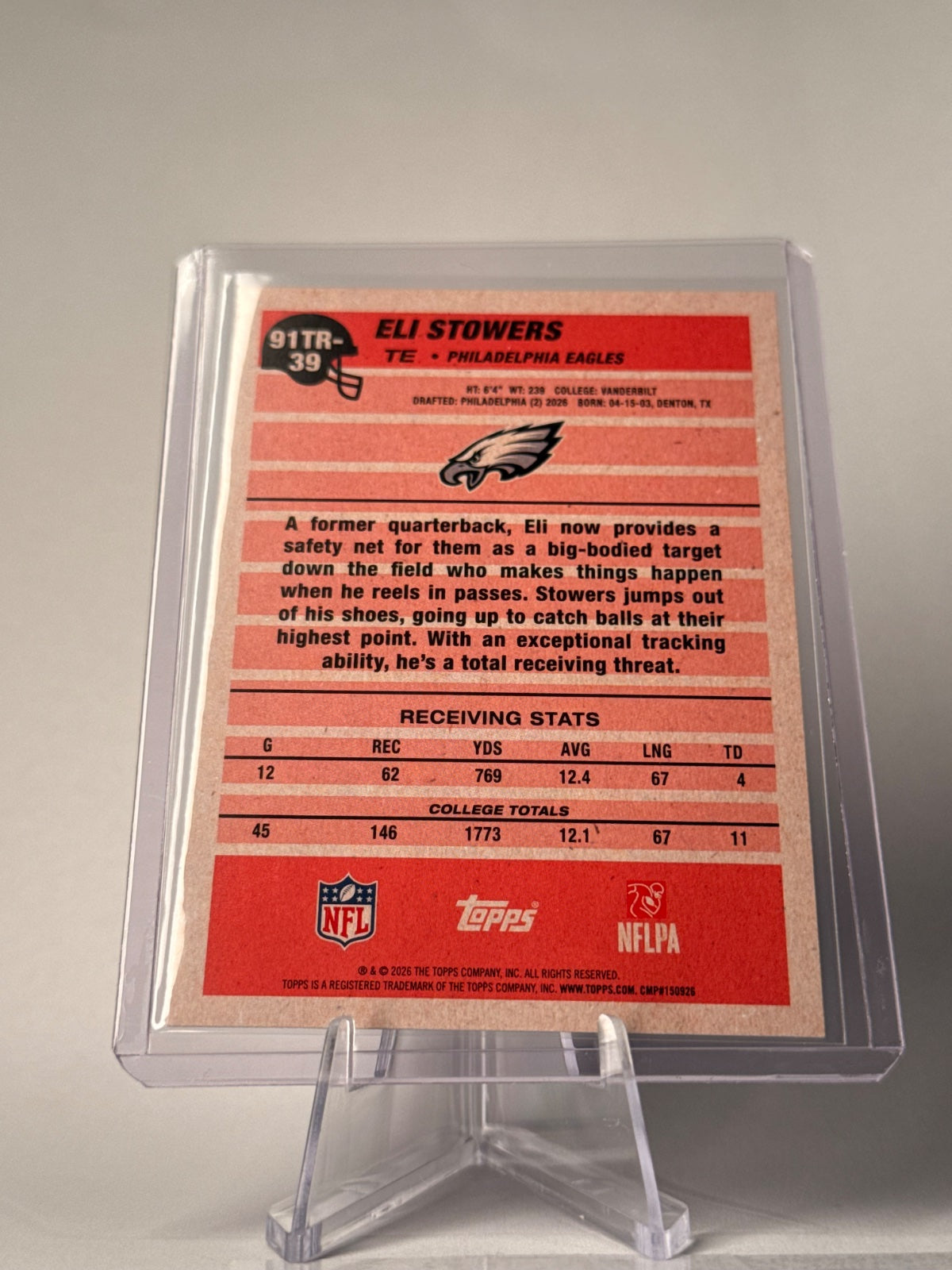 2026 Topps Eli Stowers RC #91TR-39 1991 Topps Rookies Crackle Foil – Eagles
