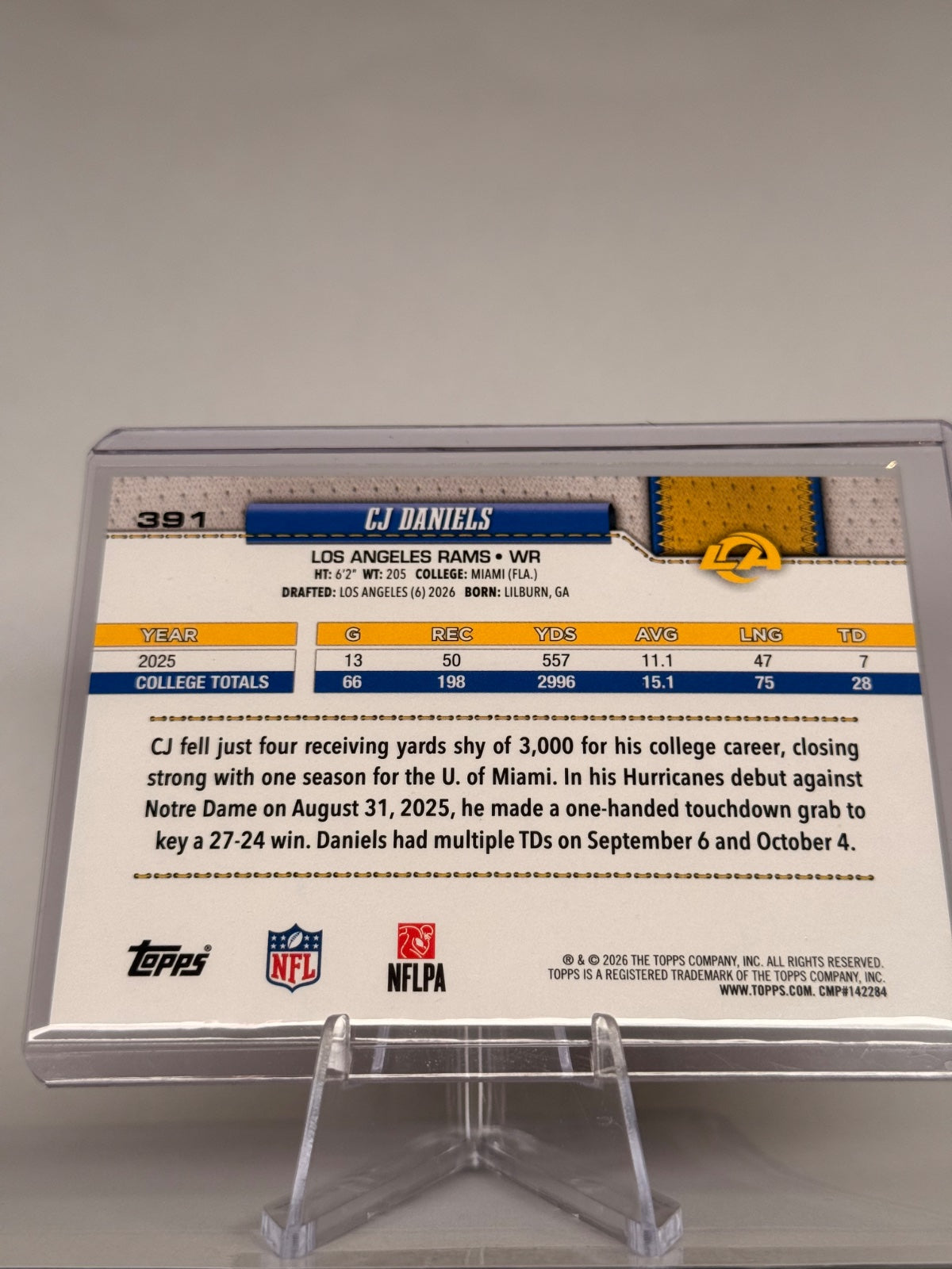 2026 Topps CJ Daniels RC #391 Diamante Foil – Los Angeles Rams