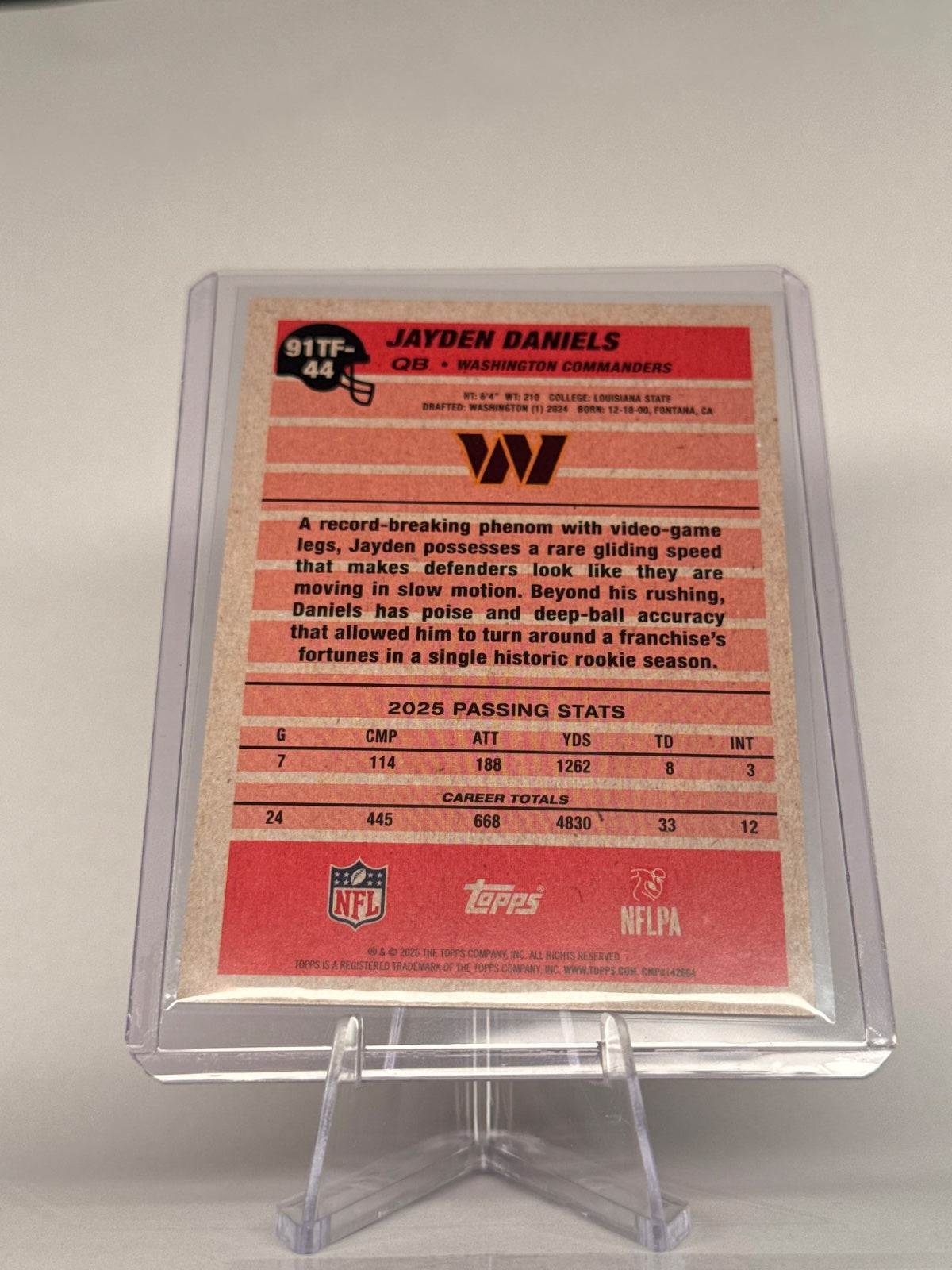 2026 Topps Jayden Daniels #91TF-44 1991 Silver Crackle Foil – Commanders