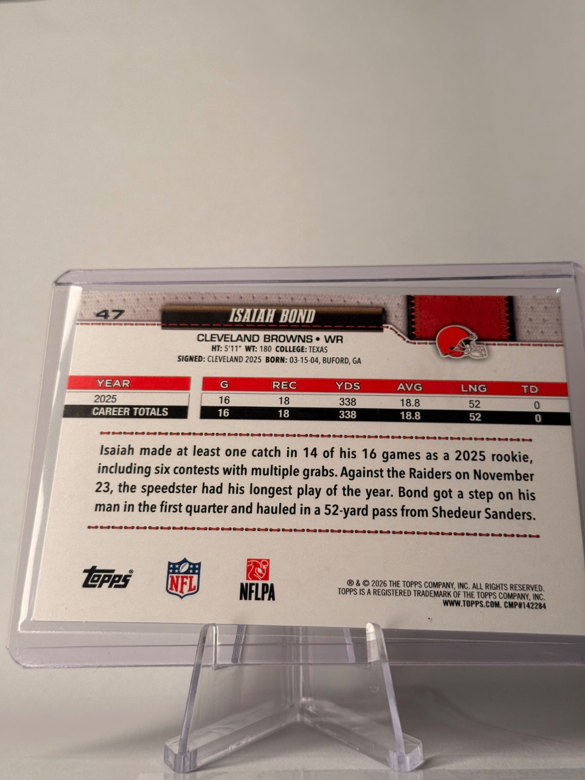 2026 Topps Isaiah Bond #47 Rainbow Foil – Cleveland Browns