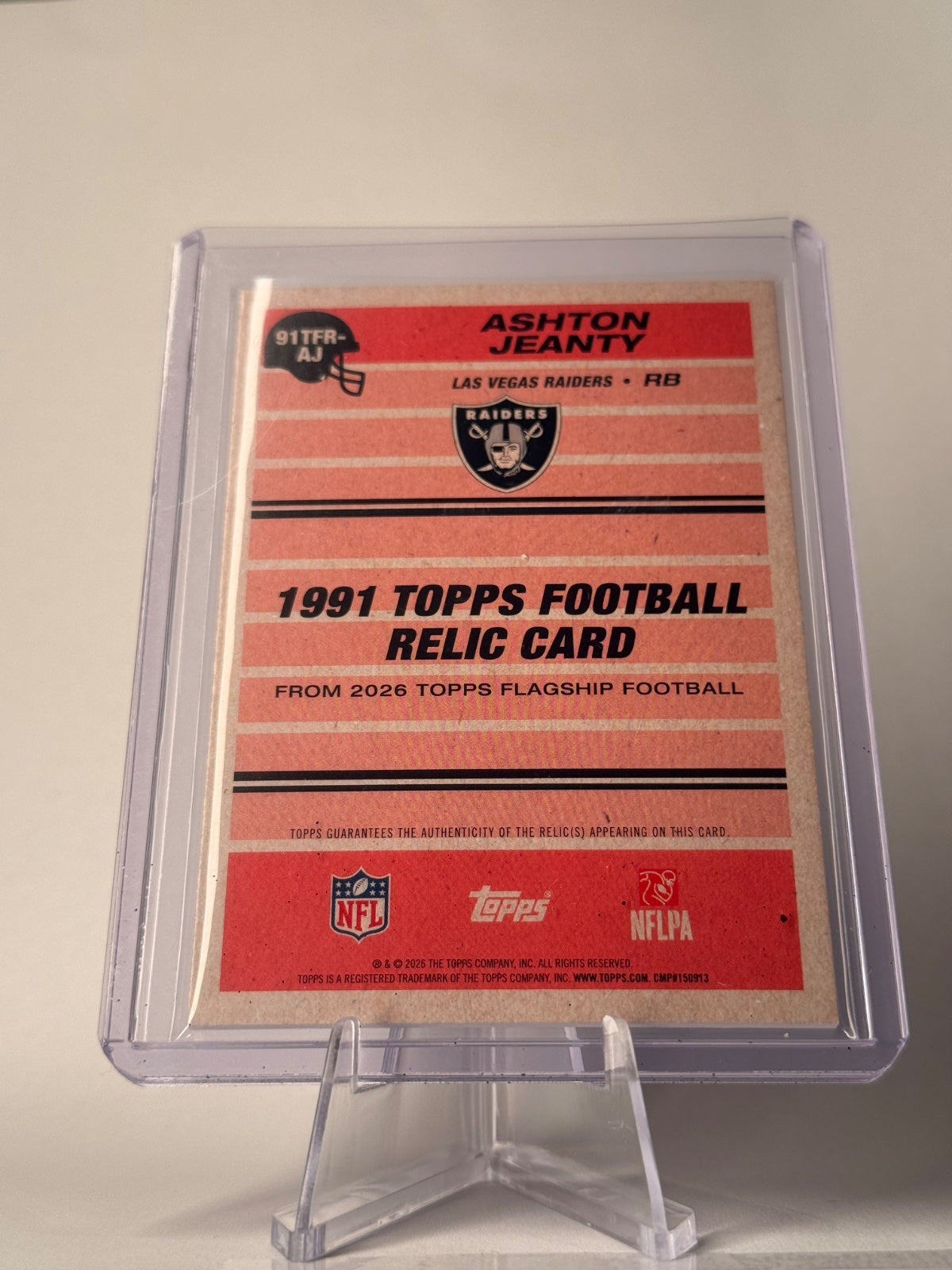 2026 Topps Ashton Jeanty #91TFR-AJ 1991 Player-Worn Relic – Raiders