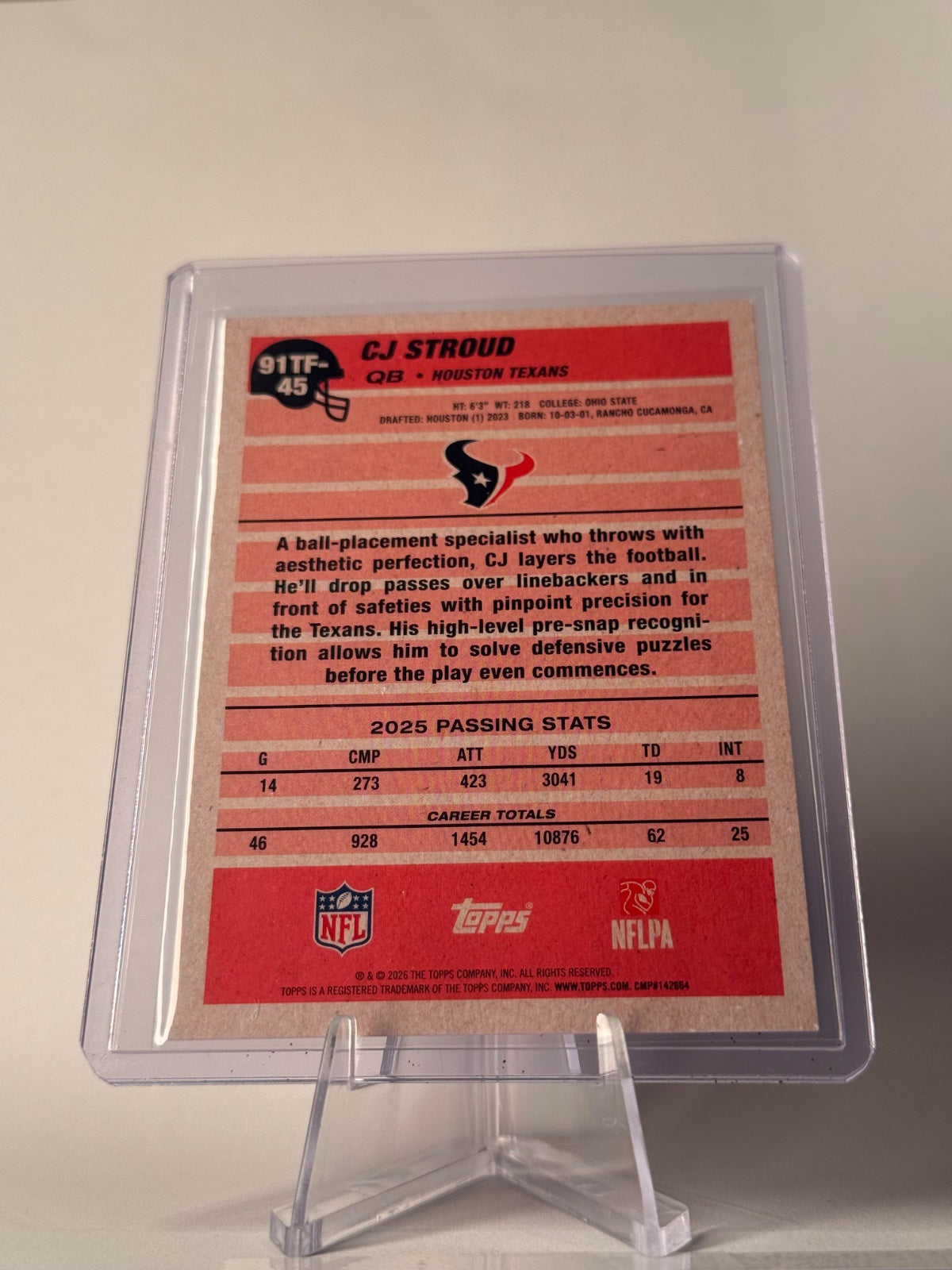 2026 Topps C.J. Stroud #91TF-45 1991 Topps Pink /1000 #0394 – Texans