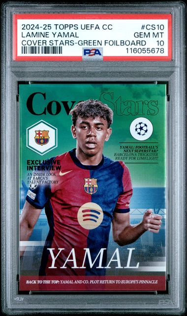 2024-25 Topps UEFA Lamine Yamal Cover Stars Green Foilboard #/99 PSA 10 GEM MINT