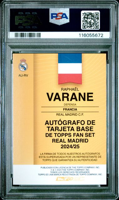 2024 Topps Real Madrid C.f. Official Fan Set Topps Real Madrid First Team Autographs #rv Raphael Varane
