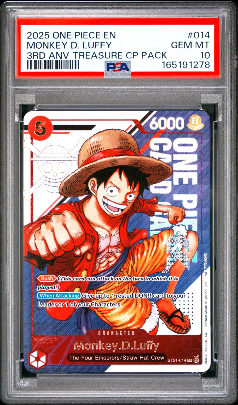 Monkey.D.Luffy - ST21-014 (3rd Anniversary Treasure Campaign Pack) (One Piece Promotion Cards) — PSA 10
