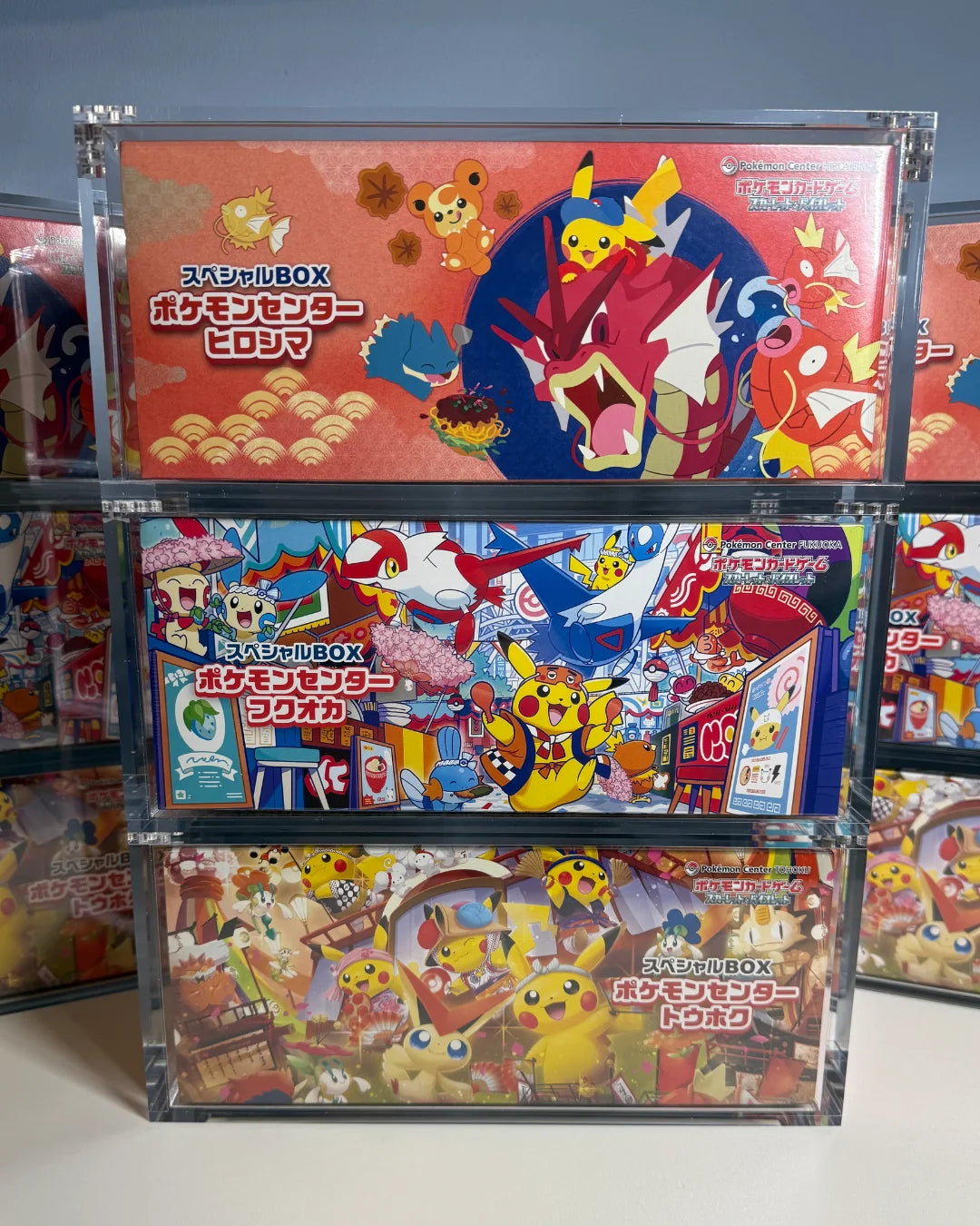 JP Pokemon Center Collections (Tohoku, Fukuoka, Hiroshima) with Acrylic Case