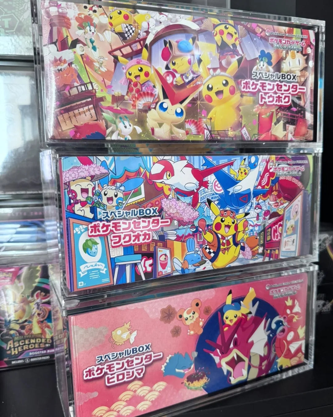 JP Pokemon Center Collections (Tohoku, Fukuoka, Hiroshima) with Acrylic Case