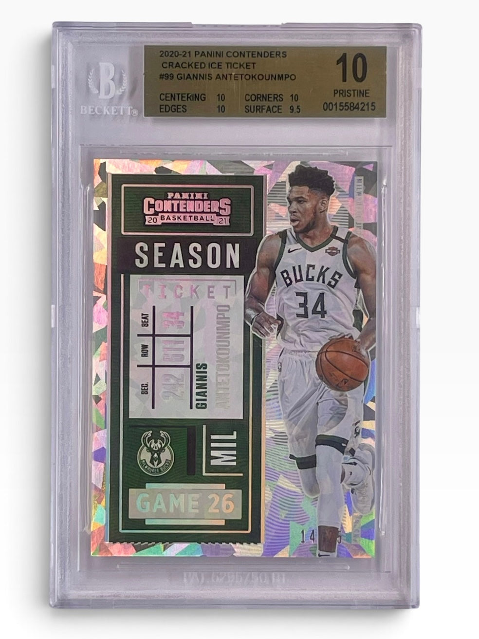 2020-21 Panini Contenders Giannis Antetokoumpo Cracked Ice Ticket /25 BGS Pristine 10
