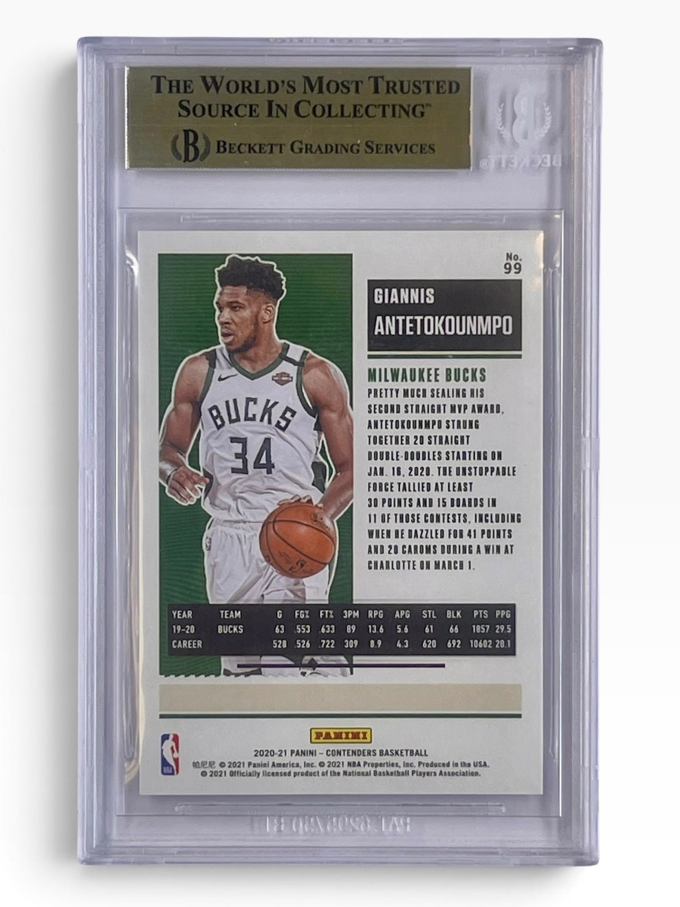 2020-21 Panini Contenders Giannis Antetokoumpo Cracked Ice Ticket /25 BGS Pristine 10