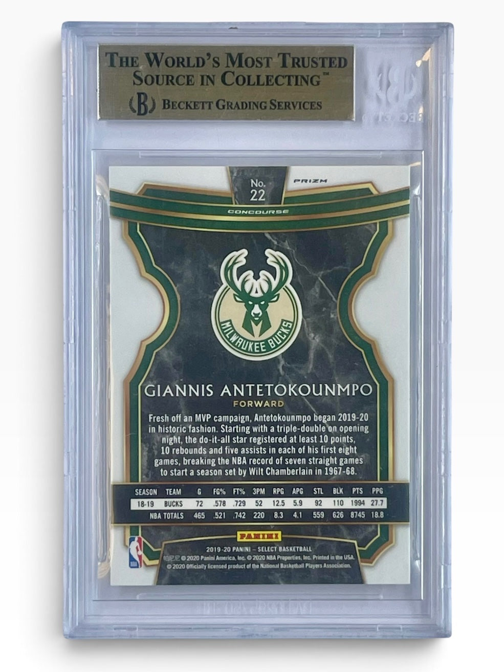 2019-20 Panini Select Giannis Antetokounmpo Gold Wave BGS 9.5