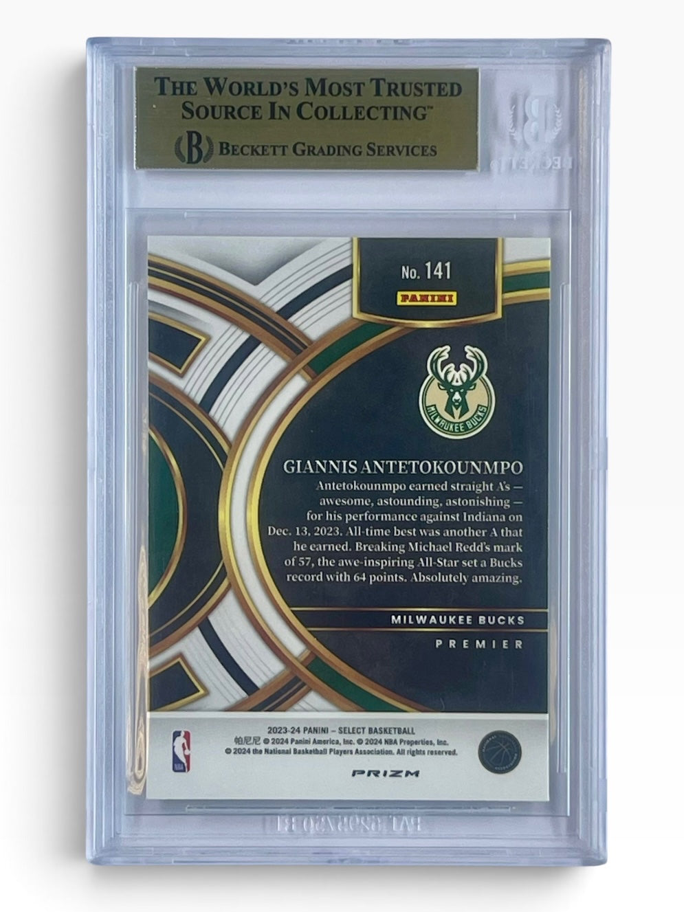 2023-24 Panini Select Giannis Antetokounmpo Gold Gillter BGS 9.5