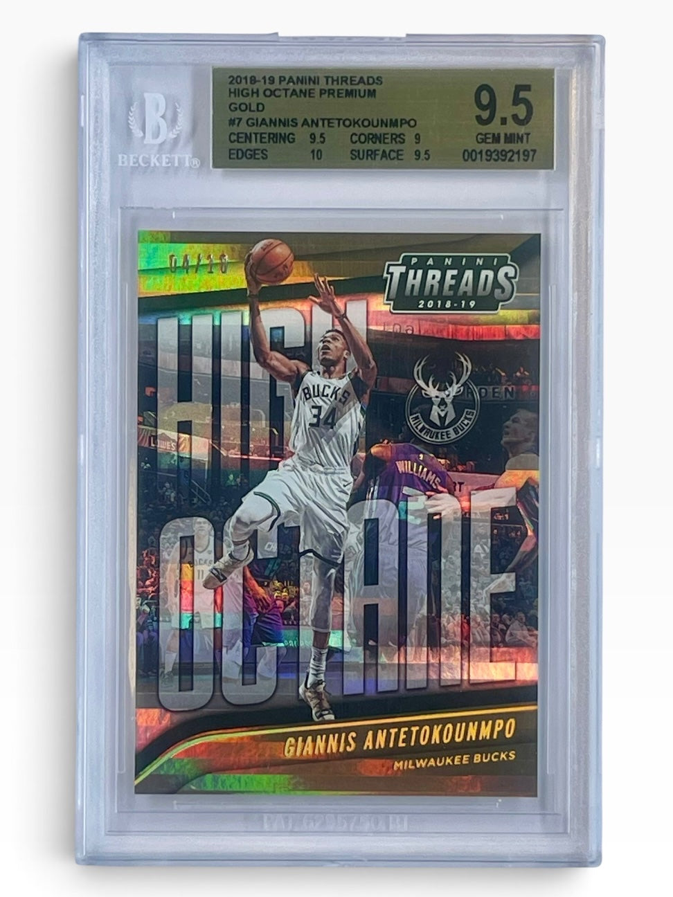 2018-19 Panini Threads Giannis Antetokounmpo High Octane Premium Gold /10 BGS 9.5