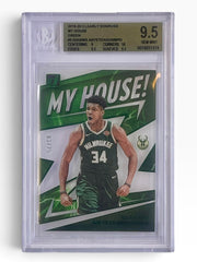 2019-20 Panini Clearly Donruss Giannis Antetokounmpo Clearly My House Green /25 BGS 9.5