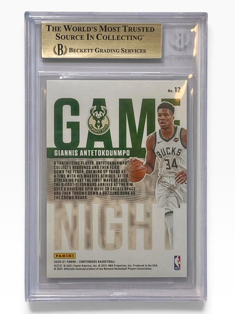 2020-21 Panini Contenders Giannis Antetokounmpo Game Night Ticket Cracked Ice /25 BGS 9.5