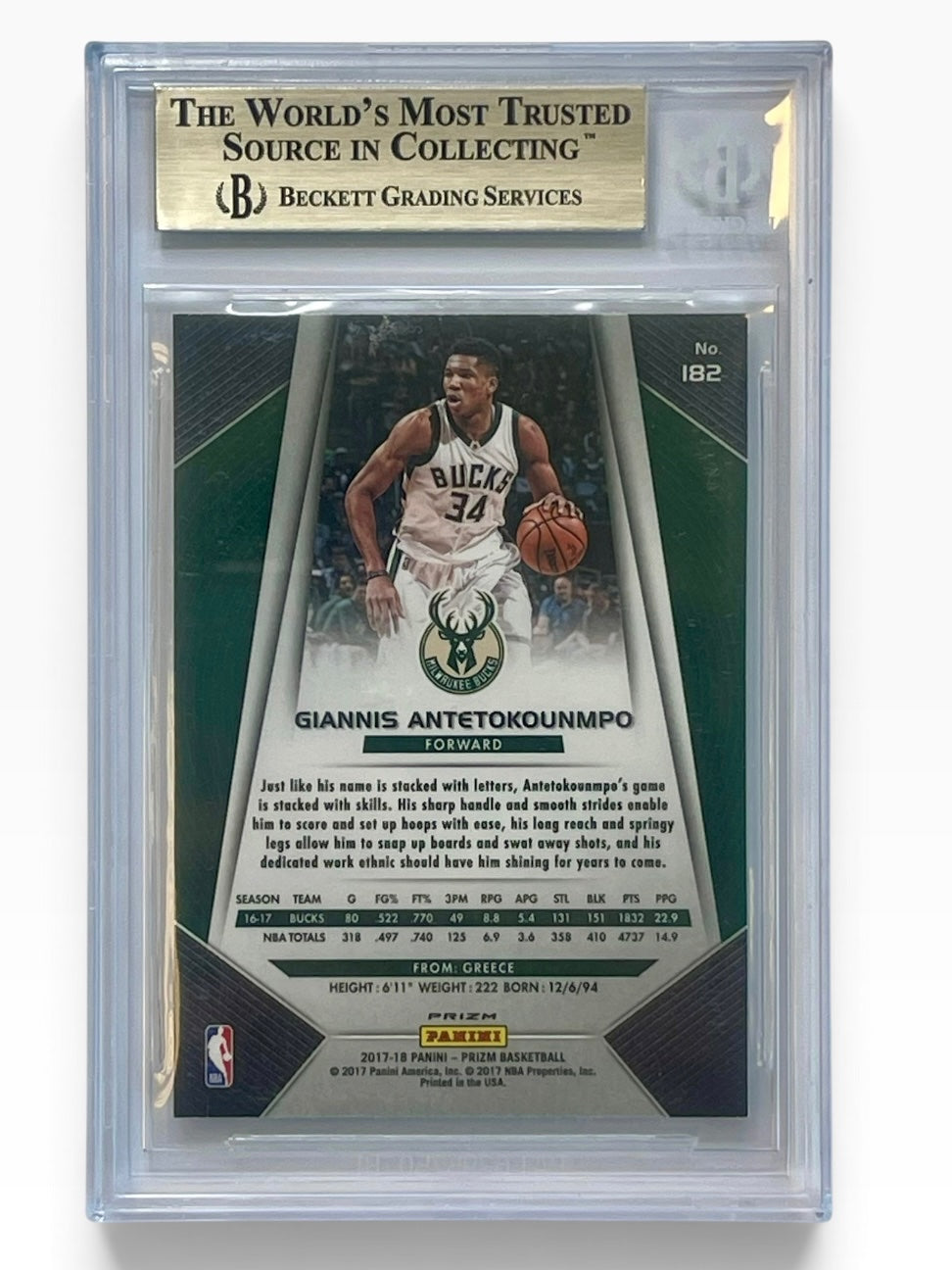 2017-18 Panini Prizm Giannis Antetokounmpo Green Prizm BGS 9.5