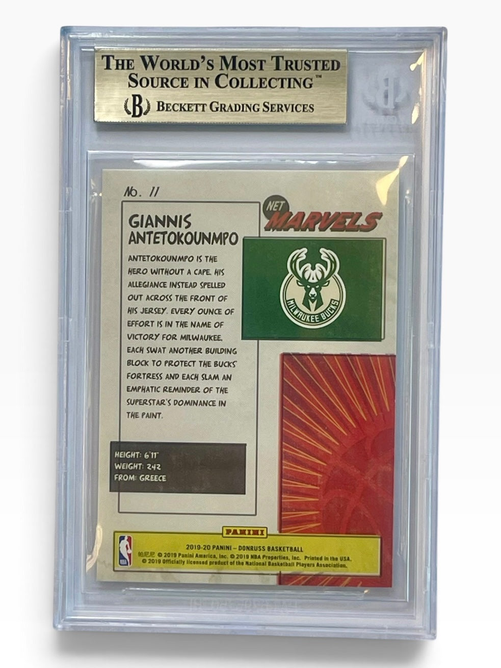 2019-20 Panini Donruss Giannis Antetokounmpo Net Marvels BGS 9.5