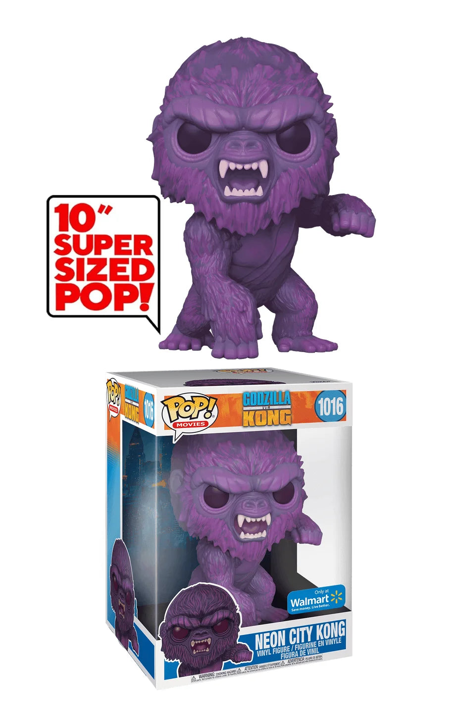 Funko Pop! Movies 10" Super Sized : Godzilla Vs Kong - Neon City Kong #1016 Walmart Exclusive