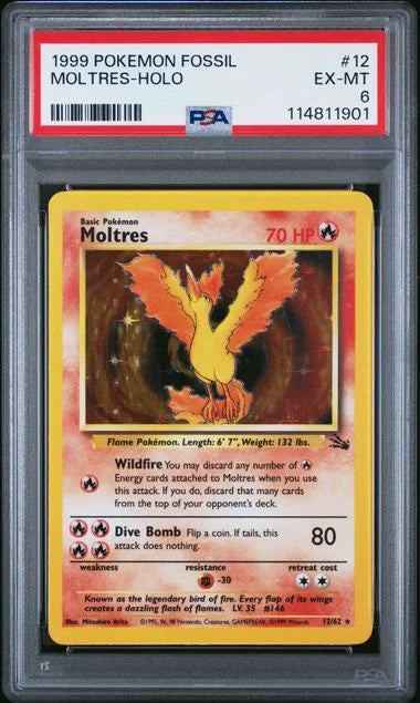 Moltres (12) · 1st Edition Holofoil (Fossil) — PSA 6