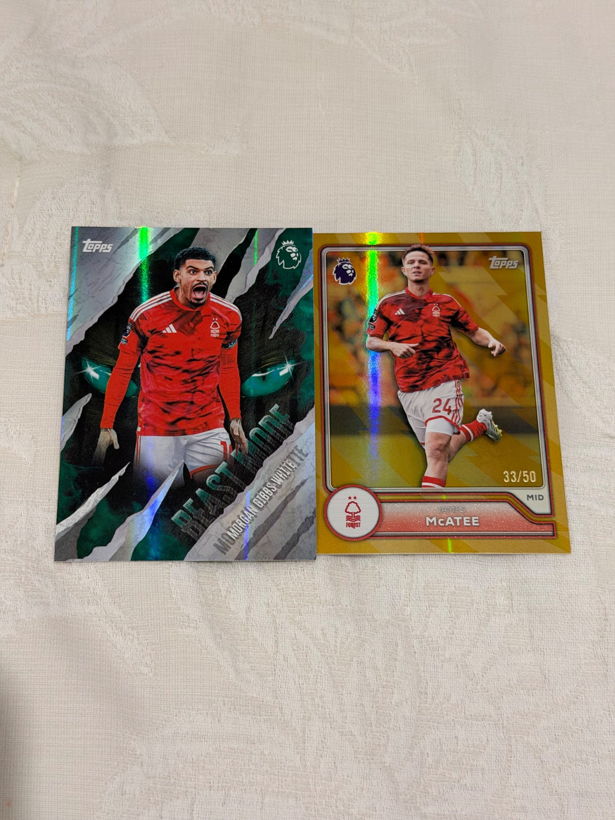 Topps Premier League 2026/27 Nottingham Forest Lot x10 – James McAtee Gold /50, Morgan Gibbs-White Beast Mode