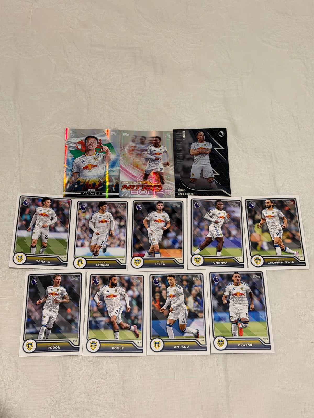 Topps Premier League 2026/27 Leeds United Lot x12 – Noah Okafor Black Edge, Ethan Ampadu Flying the Flag, Gnonto Nitro Boost