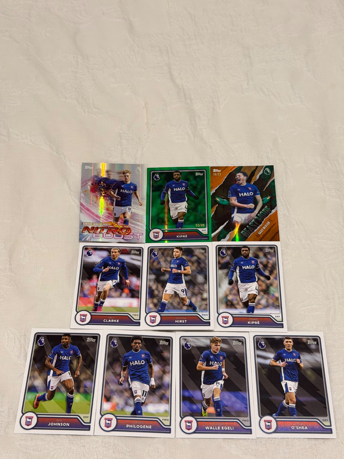 Topps Premier League 2026/27 Ipswich Town Lot x10 – Kasey McAteer Beast Mode Orange /25, Cédric Kipré Green /99