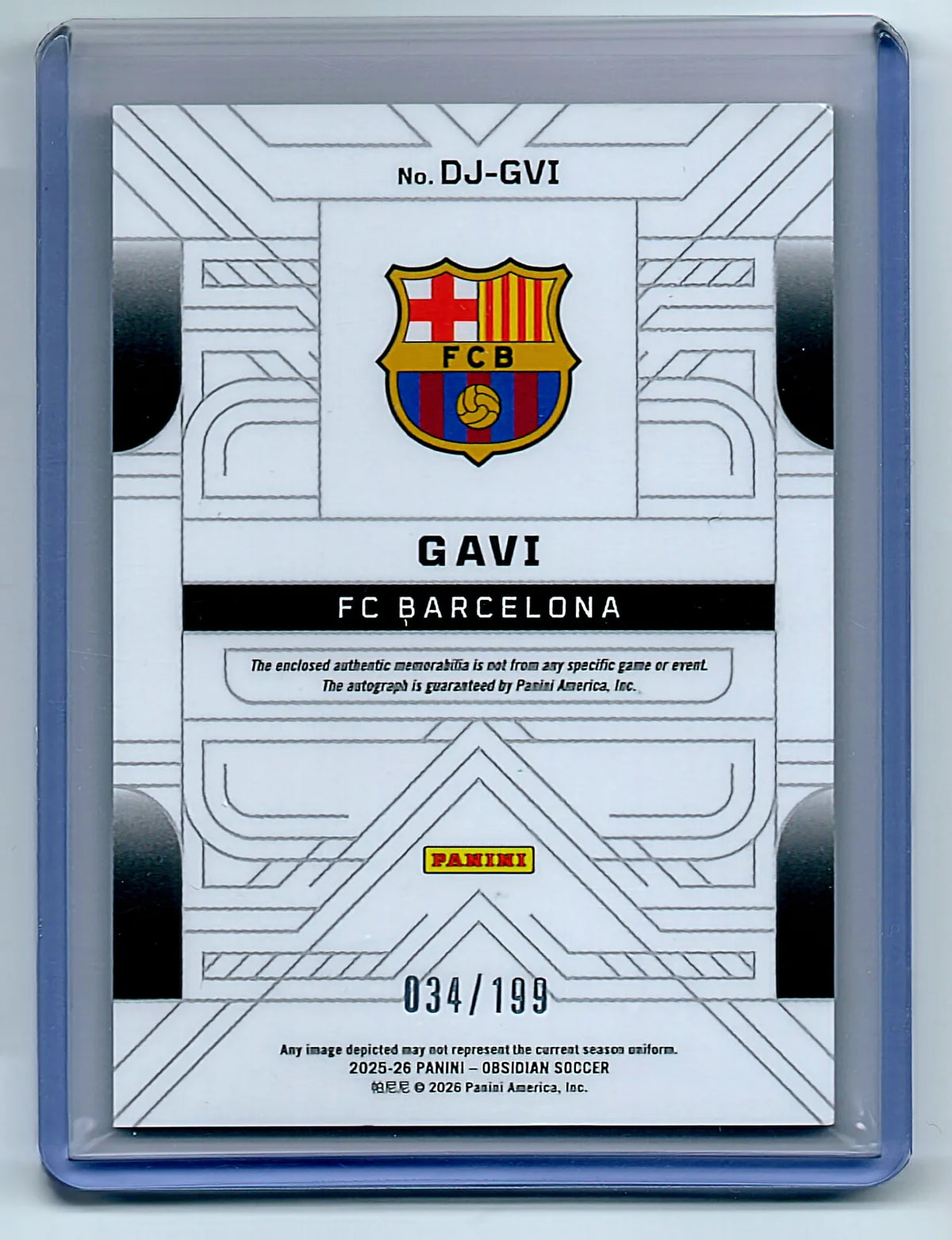 2025-2026 Gavi Barcelona Obsiden Patch Auto Panini Obsidian Soccer #34/199