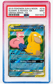 Slowpoke & Psyduck GX (Alternate Full Art) 218/236 (Unified Minds) — PSA 9