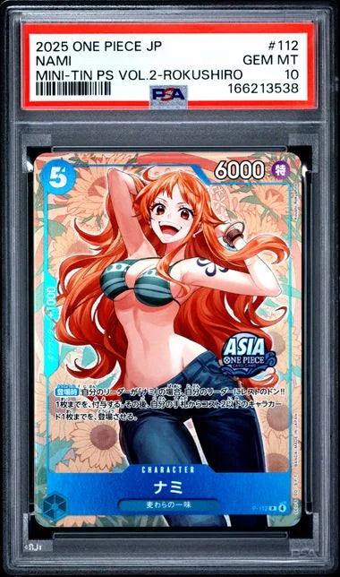 PSA 10 - 2025 One Piece Card Game Promos Mini Tin Pack Set Volume 2 Japanese Koushi Rokushiro Nami #P112
